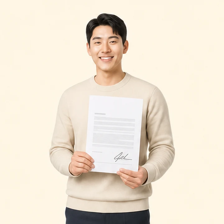 신불자 장기렌트카 서면 견적서를 들고 있는 고객